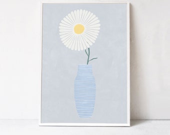 Flower in a Vase poster: downloadable art print. Floral Wall Art Scandi boho decor in light blue neutral tones, Pastel Printable art print