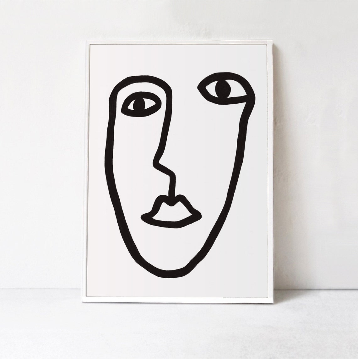 Line Art Print, Line Drawing, Face Poster Black and White Digital Print ...