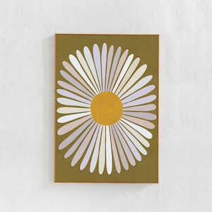 ARTE IMPRIMIBLE floral: Póster de flores de margarita, arte de pared ecléctico bohemio escandinavo, impresión de arte descargable en verde oliva neutro, decoración del hogar, arte de 24 x 36