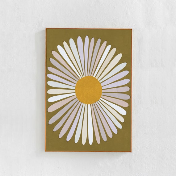 Floral PRINTABLE ART: Daisy flower Poster, Scandi Boho Eclectic Wall Art, Downloadable Art Print in Neutral Olive Green Home Decor 24x36 Art