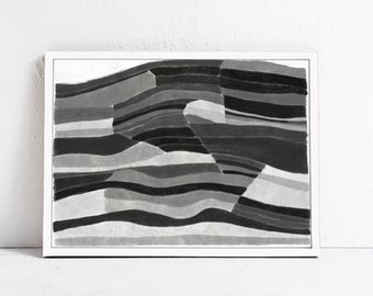 Arte imprimible en blanco y negro: Impresión de pared de galería abstracta. Descargable Art Print, Abstract Contemporary Horizontal Print Wall Art 24x36