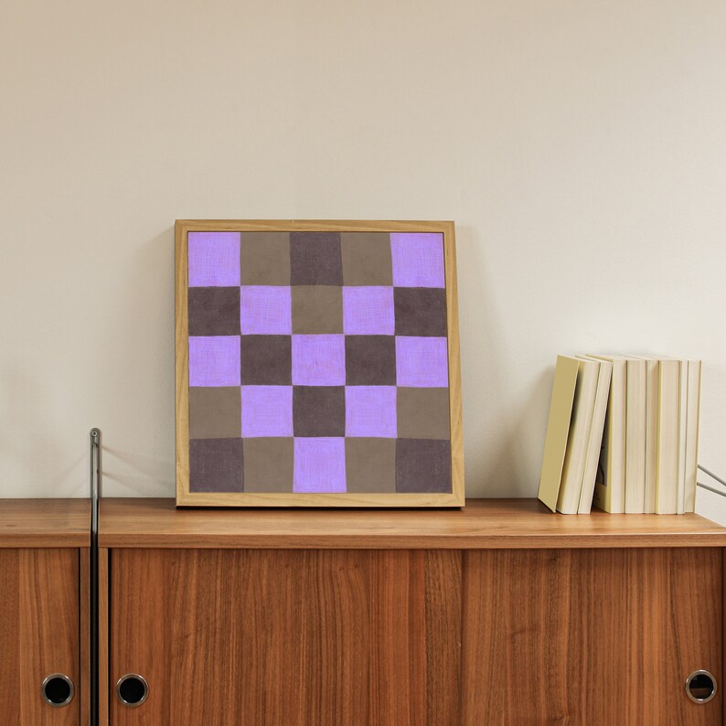 Abstract Chekered Painting Printable Wall Art: Square 30"x30" Purple and taupe beige downloadable print, DIY Print, bedroom living room art
