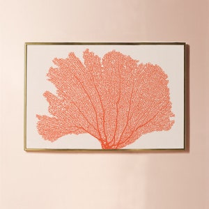 Red Orange Decor, SeaFan Coral Print DOWNLOADABLE ART Print, Coastal Wall Art, Horizontal Printable Art Botanical Illustration Digital Print image 4