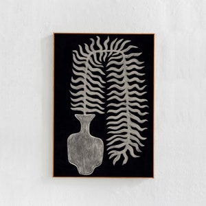 Póster de Helecho en un jarrón: impresión de arte descargable en blanco y negro. Decoración boho escandinava para dormitorio, sala de estar, cocina, arte ecléctico imprimible