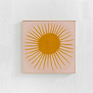 Sun Printable Art for Kids Room, Playroom, Nursery. Digital Downloadable Art Print: Large, Square, Yellow and Pink Wall Art Decor, 30"x30"