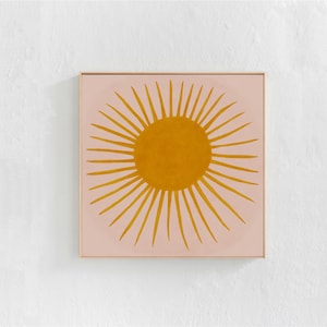 Sun Printable Art for Kids Room, Playroom, Nursery. Digital Downloadable Art Print: Large, Square, Yellow and Pink Wall Art Decor, 30&quot;x30&quot;