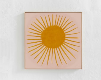 Sun Printable Art for Kids Room, Playroom, Nursery. Digital Downloadable Art Print: Large, Square, Yellow and Pink Wall Art Decor, 30"x30"