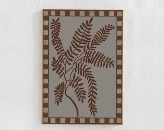 Brown and Gray Home Decor: Digital downloadable art print, Abstract Plant Illustration printable boho poster for Bedroom Living room