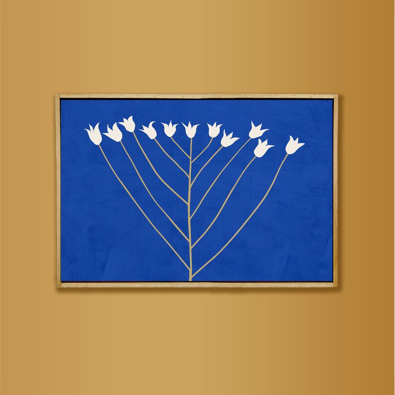 Abstract Flower: Scandi Modern Downloadable Art Poster, Blue Floral Illustration, Horizontal Eclectic Printable Wall Art, Modern Home Decor