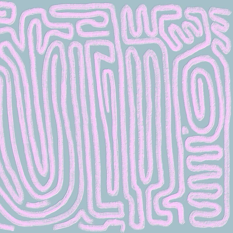 Danish pastel wall decor, abstract squiggle lines, downloadable art print. Scandi boho eclectic lilac and blue pastel printable art for DIY home decor, budget friendly apartment styling, property staging.