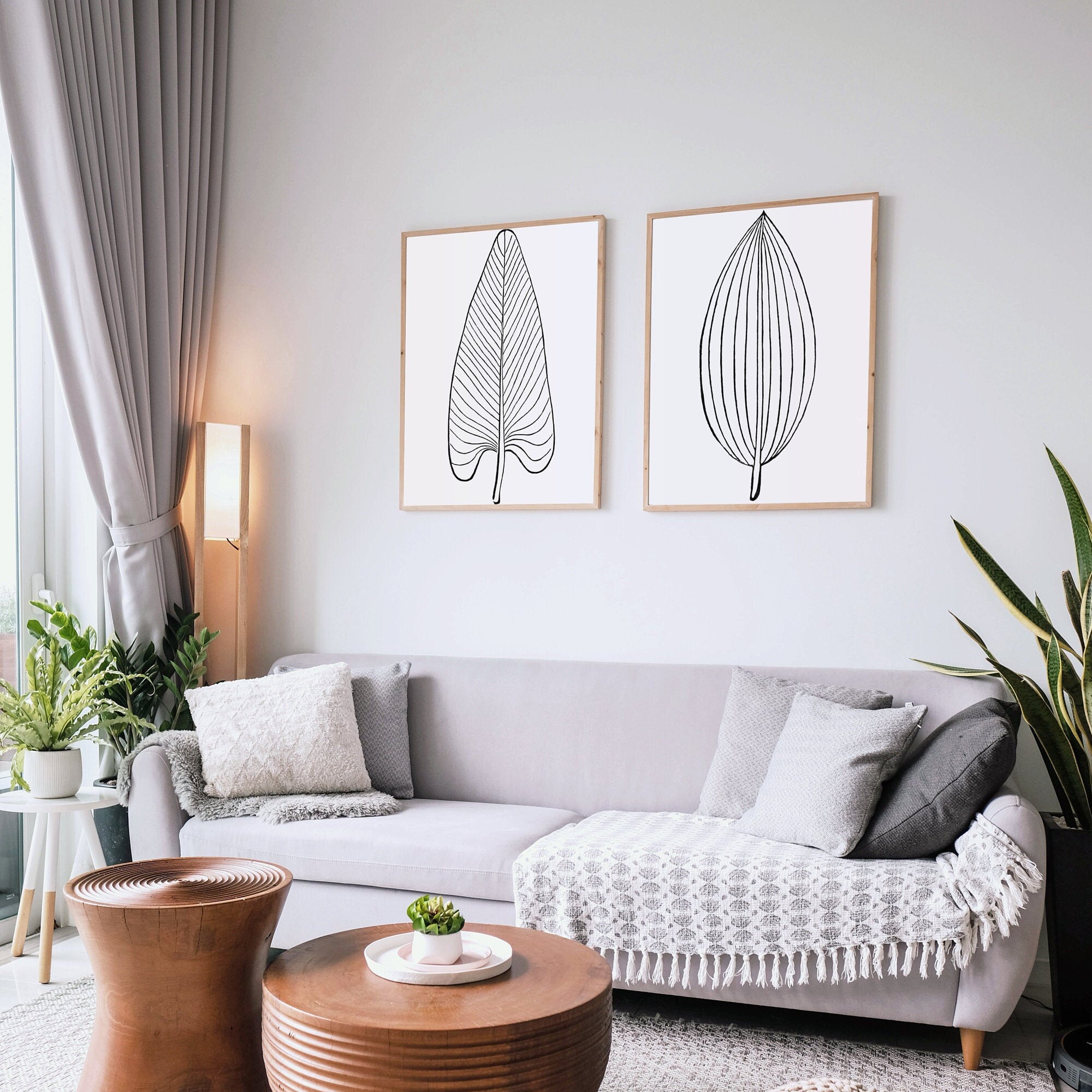 Large Botanical Print Set of 2, Leaf Print Art, Leaf Printable Art ...