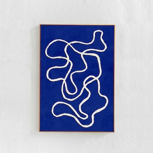 Kobalt Blau Abstrakt DRUCKBARE KUNST: Moderne Linie Malerei im skandinavischen Stil. Digital herunterladbarer Kunstdruck Zeitgenössisches ästhetisches Plakat