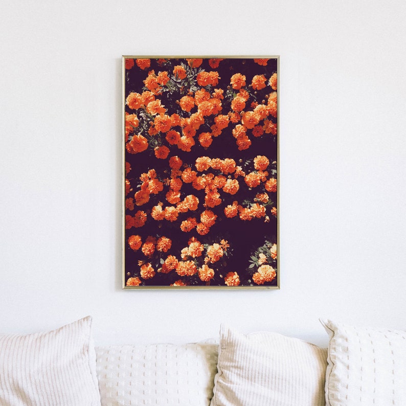 Dark Florals Art Print, Orange Wall Art, Floral Print Art, Large Botanical Print DOWNLOAD Floral Photography Printable Art, Bedroom Wall Art image 7