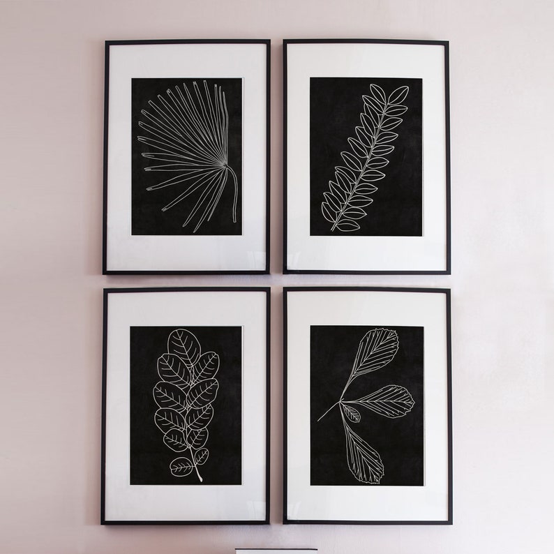 Botanical Print Set of 4 DIGITAL DOWNLOADABLE Prints: Botanical Posters, Printable Art Print Set of 4, Black And White Prints Black Wall Art image 3