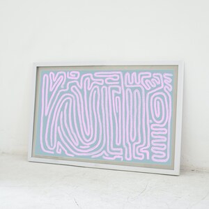 Danish pastel wall decor, abstract squiggle lines, downloadable art print. Scandi boho eclectic lilac and blue pastel printable art for DIY home decor, budget friendly apartment styling, property staging.