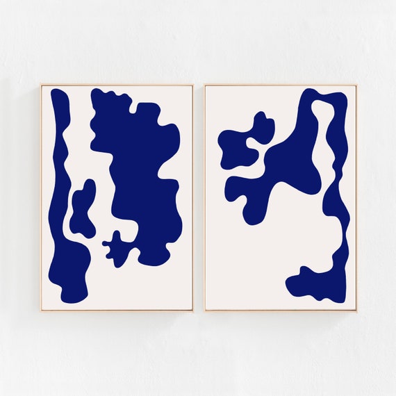 Blue Abstract Art Print Set Of 2, Blue Modern Art, Abstract Printable Art Print Set, Contemporary Wall Art Print DIGITAL DOWNLOAD Art 24x36