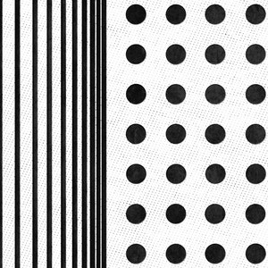 Puede incluir: Patr&oacute;n abstracto en blanco y negro con rayas verticales a la izquierda y una cuadr&iacute;cula de c&iacute;rculos negros a la derecha.