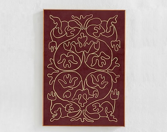 Abstract Floral Wall Art: Digital downloadable art print in brown burgundy color, Contemporary painting, printable poster for bedroom