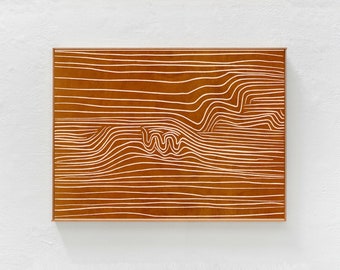 Impresión descargable moderna de estilo bohemio escandinavo, arte abstracto en tonos terrosos, impresión de líneas en beige y terracota naranja, arte de pared horizontal imprimible