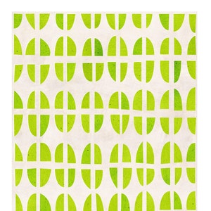May include: A repeating pattern of green semi-circles on a white background. The semi-circles are arranged in a grid pattern, with each semi-circle overlapping the one next to it.