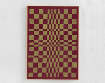 Burgundy and Beige Digital Downloadable Art print, checkered grid pattern, dark purple printable art, large poster for Scandi Modern Decor