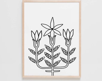 Black and White Flower Art Print Download Floral Digital | Etsy