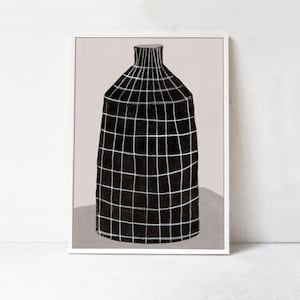 Póster de jarrón moderno: impresión artística descargable en blanco y negro. Decoración contemporánea para comedor, cocina, ilustración sencilla para imprimir