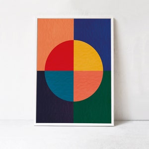 Colorful Wall Art Print: Abstract Downloadable Print, Contemporary Poster Printable Art, Mid Modern Geometric red blue yellow colorblock art