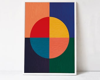 Colorful Wall Art Print: Abstract Downloadable Print, Contemporary Poster Printable Art, Mid Modern Geometric red blue yellow colorblock art