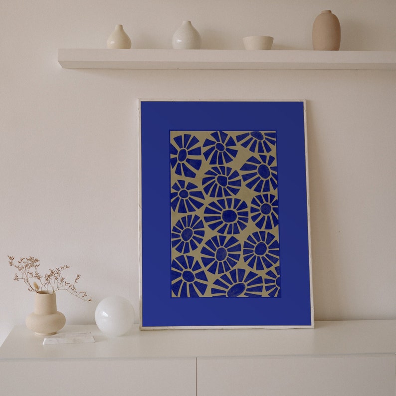 Cobalt Blue and Beige Abstract Downloadable Wall Art Print: Floral printable art, Scandi boho, contemporary living room, bedroom, dorm decor image 4