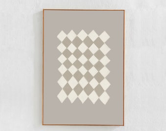 Contemporary, Abstract, Scandi Checkered Poster Printable Art in neutral tones. Grey Lilac Downloadable Art Print, Eclectic, Boho Home Decor