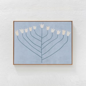 Spring Flower: horizontal downloadable art print. Scandi Boho Home / Bedroom Decor, Light blue / Pastel Floral Printable Wall Art 24x36