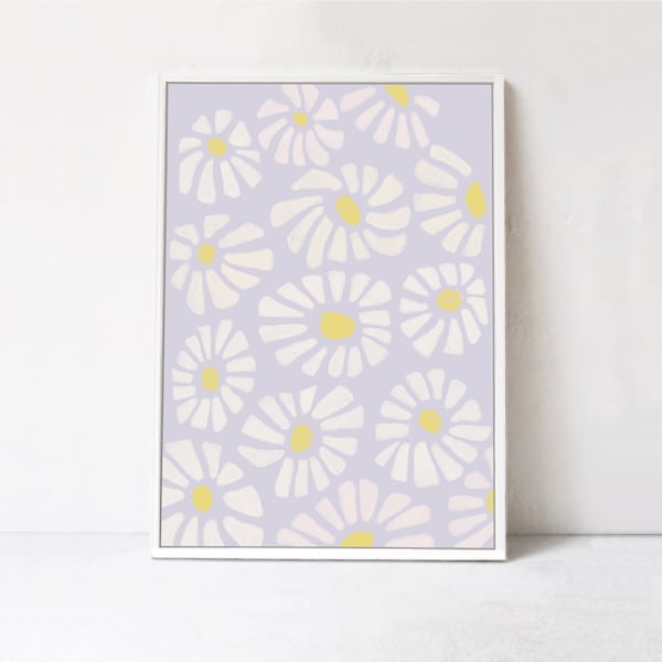 Daisies: Danish pastel poster, Floral downloadable art print. Scandi boho decor for bedroom, Danish Pastel printable art, Lilac and yellow