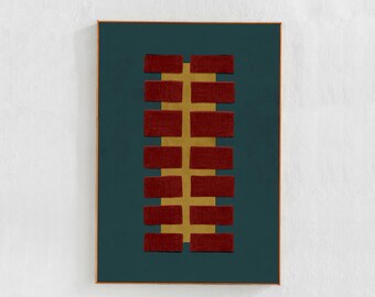 Abstract Geometric Print, Teal Red Yellow Color Block (Digital Download)