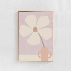 Póster Flor en un jarrón: impresión artística descargable. Decoración Scandi boho para dormitorio en tonos neutros lila y beige, arte de pared imprimible en colores pastel