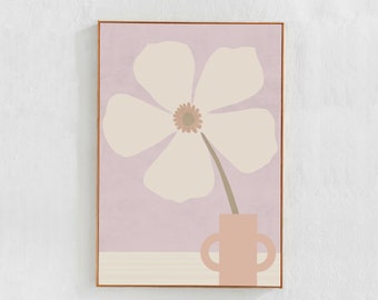 Flower in a Vase poster: downloadable art print. Scandi boho decor for bedroom in lilac and beige neutral tones, Pastel printable wall art