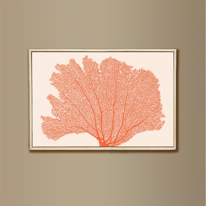 Red Orange Decor, SeaFan Coral Print DOWNLOADABLE ART Print, Coastal Wall Art, Horizontal Printable Art Botanical Illustration Digital Print image 3