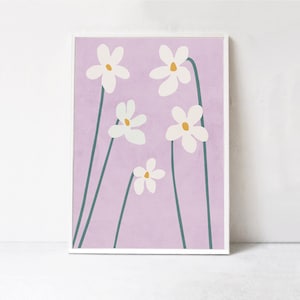 Floral Printable Wall Art for bedroom, Spring Flowers Poster in pink / lilac, Modern Digital DOWNLOADABLE PRINT Pastel Scandi Boho Decor