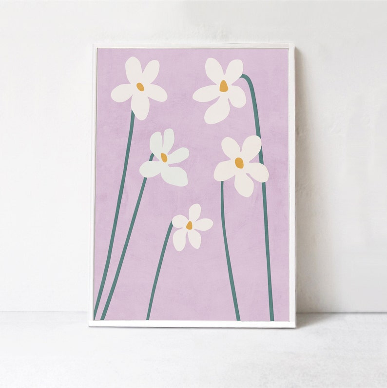 Floral Printable Wall Art for bedroom, Spring Flowers Poster in pink / lilac, Modern Digital DOWNLOADABLE PRINT Pastel Scandi Boho Decor