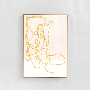 Printable Abstract Art: Digital Download Print- Minimal Line Art Printable Poster, Yellow Abstract Line Drawing, Neutral Contemporary Art