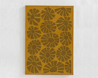 Mustard yellow and brown, printable, abstract floral cutouts poster: Eclectic Boho Downloadable Wall Art Print, retro style flowercore decor