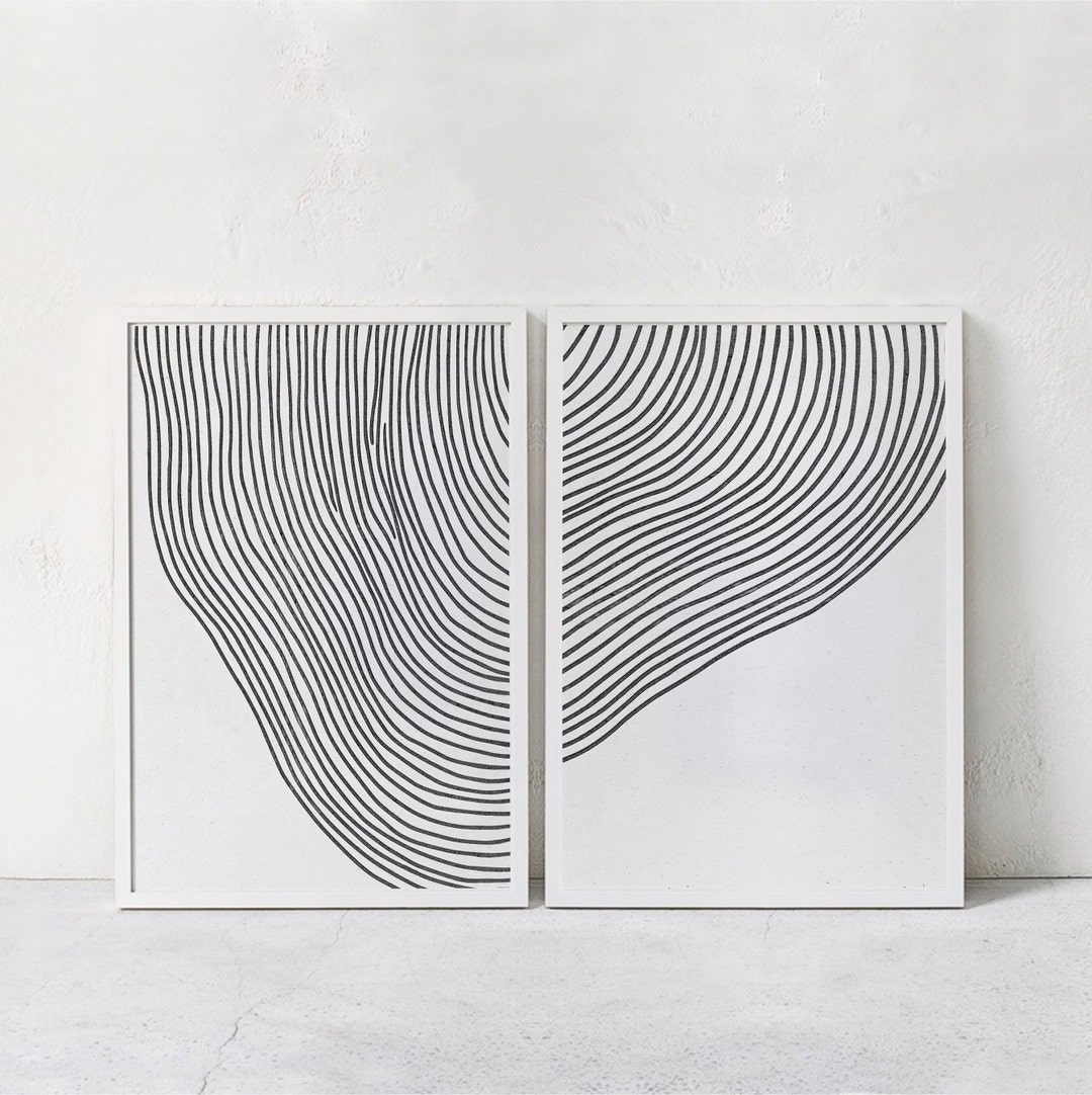 Black White Abstract Printable Art Set of 2, Abstract Art Print: Line ...