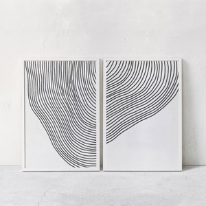 Black White Abstract Printable Art Set Of 2, Abstract Art Print: Line Drawing, Modern Minimal Art- Contemporary Art DIGITAL DOWNLOADABLE ART