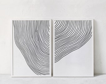 Black White Abstract Printable Art Set Of 2, Abstract Art Print: Line Drawing, Modern Minimal Art- Contemporary Art DIGITAL DOWNLOADABLE ART
