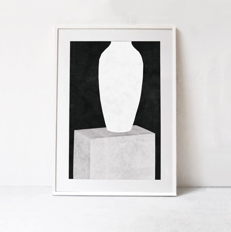 Downloadable Art Print: Black and White Vase. Digital Download Printable Art, Contemporary Scandi Poster, Modern Digital Art Print
