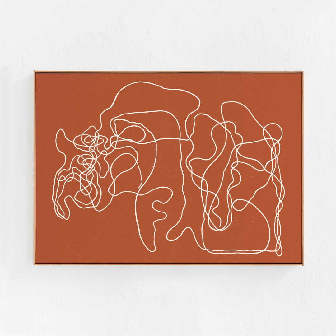 Contemporary Art, Burnt Orange Wall Art, Abstract Line Art Printable