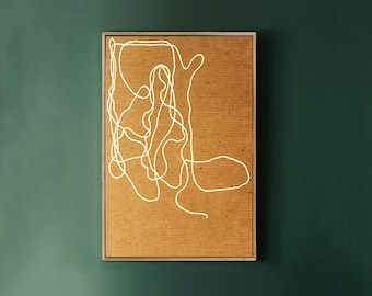 Impresión digital descargable: Arte lineal abstracto, arte imprimible en mostaza. Arte minimalista moderno abstracto en tonos tierra. Impresión artística en ocre y marrón.