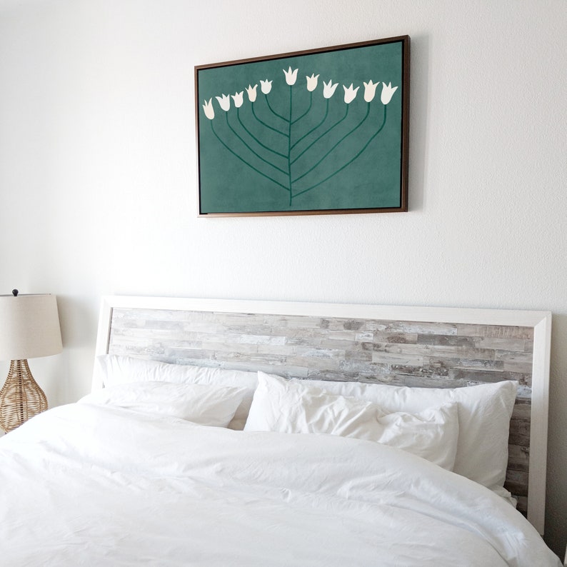Spring Flower: Scandi Modern Print, Green Floral Printable Wall Art. Horizontal downloadable print, Scandi Boho Decor for Bedroom, DIY Print