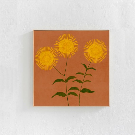 Floral wall decor, poster printable art, Orange and yellow downloadable art print. Square flowercore wall art for living room, bedroom dorm