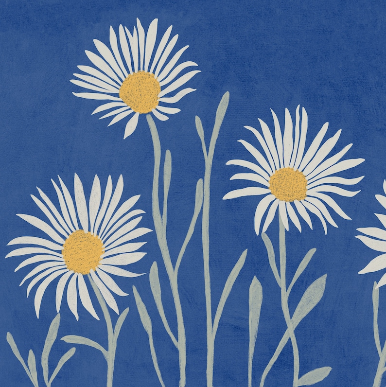 Daisies: Blue Wall Decor, Horizontal Downloadable Art Print for Living ...